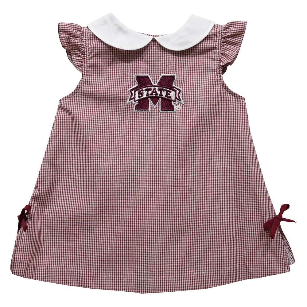 Infant Girls Vive La Fete Maroon Mississippi State Bulldogs Mini Check Pattern A-Line Dress