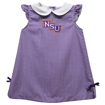 Infant Girls Vive La Fete Purple Northwestern State Demons Mini Check Pattern A-Line Dress