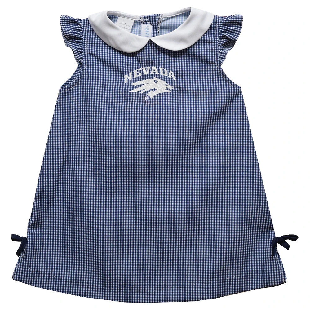 Infant Girls Vive La Fete Navy Nevada Wolf Pack Mini Check Pattern A-Line Dress