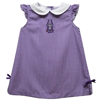 Infant Girls Vive La Fete Purple UAlbany Great Danes Mini Check Pattern A-Line Dress