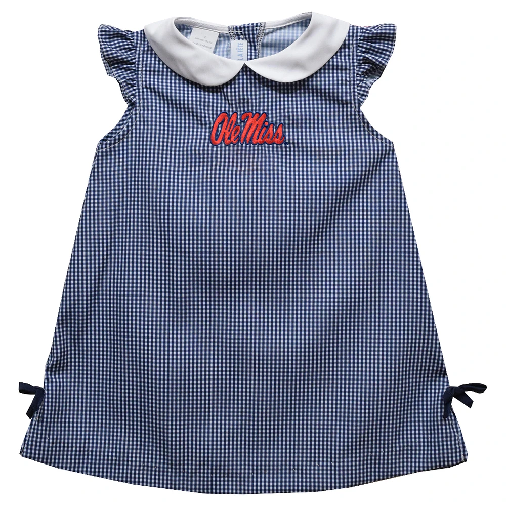Infant Girls Vive La Fete Navy Ole Miss Rebels Mini Check Pattern A-Line Dress