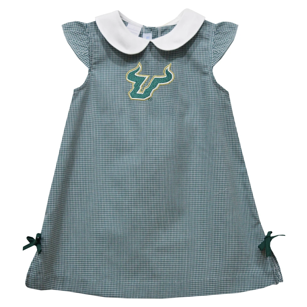 Infant Girls Vive La Fete Green South Florida Bulls Mini Check Pattern A-Line Dress