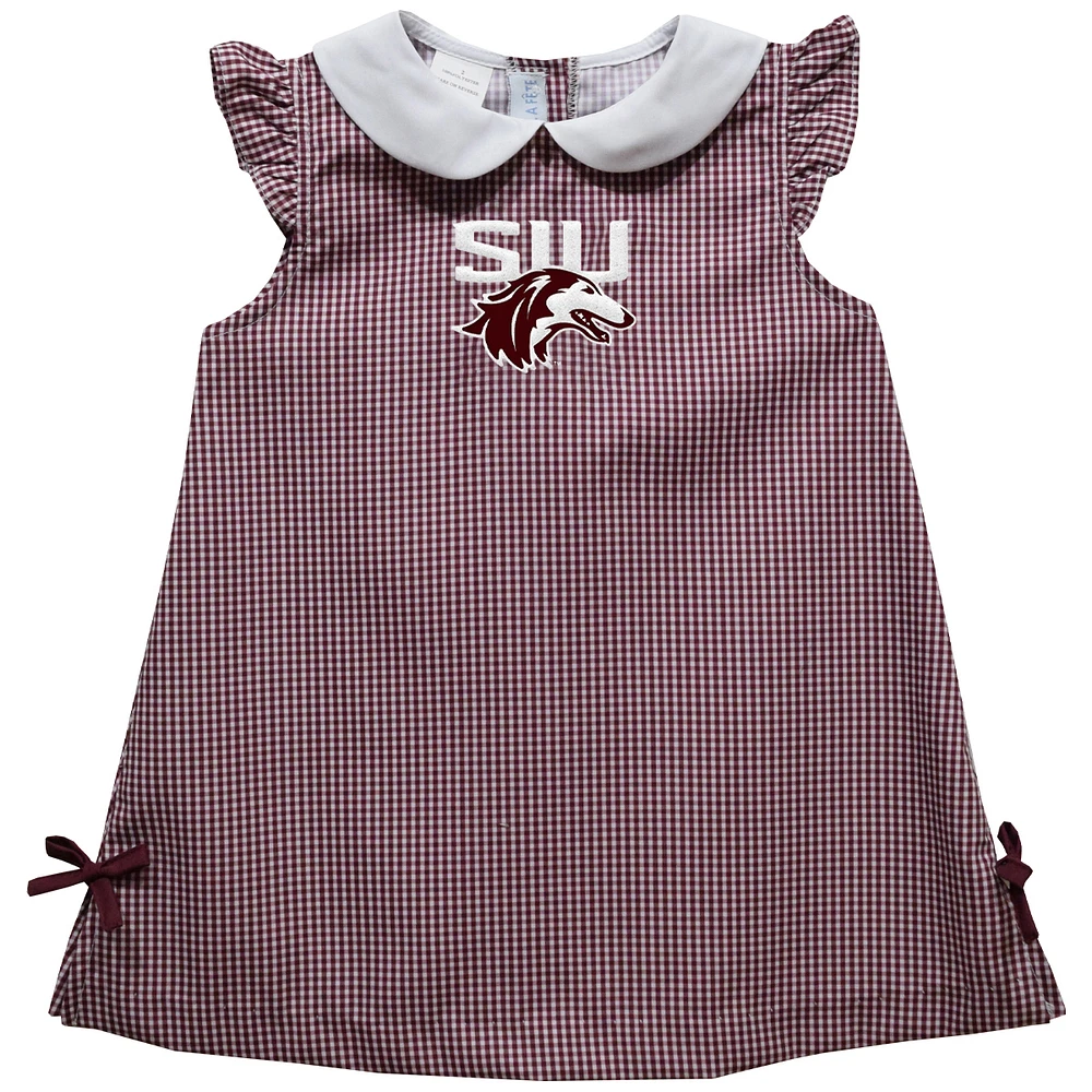 Infant Girls Vive La Fete Maroon Southern Illinois Salukis Mini Check Pattern A-Line Dress