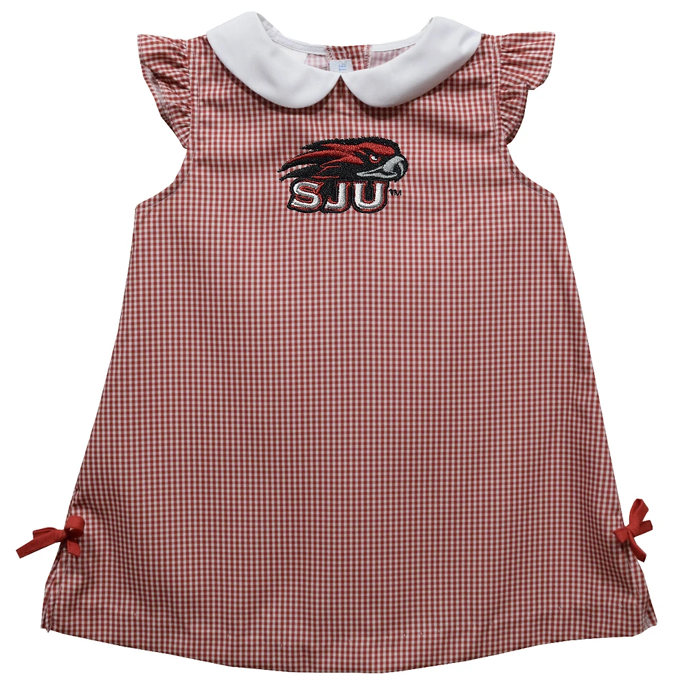 Infant Girls Vive La Fete Cardinal Saint Joseph's Hawks Mini Check Pattern A-Line Dress