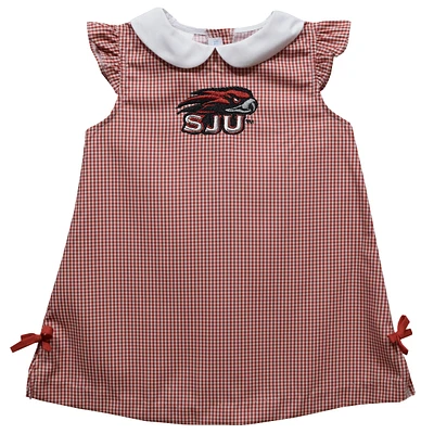 Infant Girls Vive La Fete Cardinal Saint Joseph's Hawks Mini Check Pattern A-Line Dress