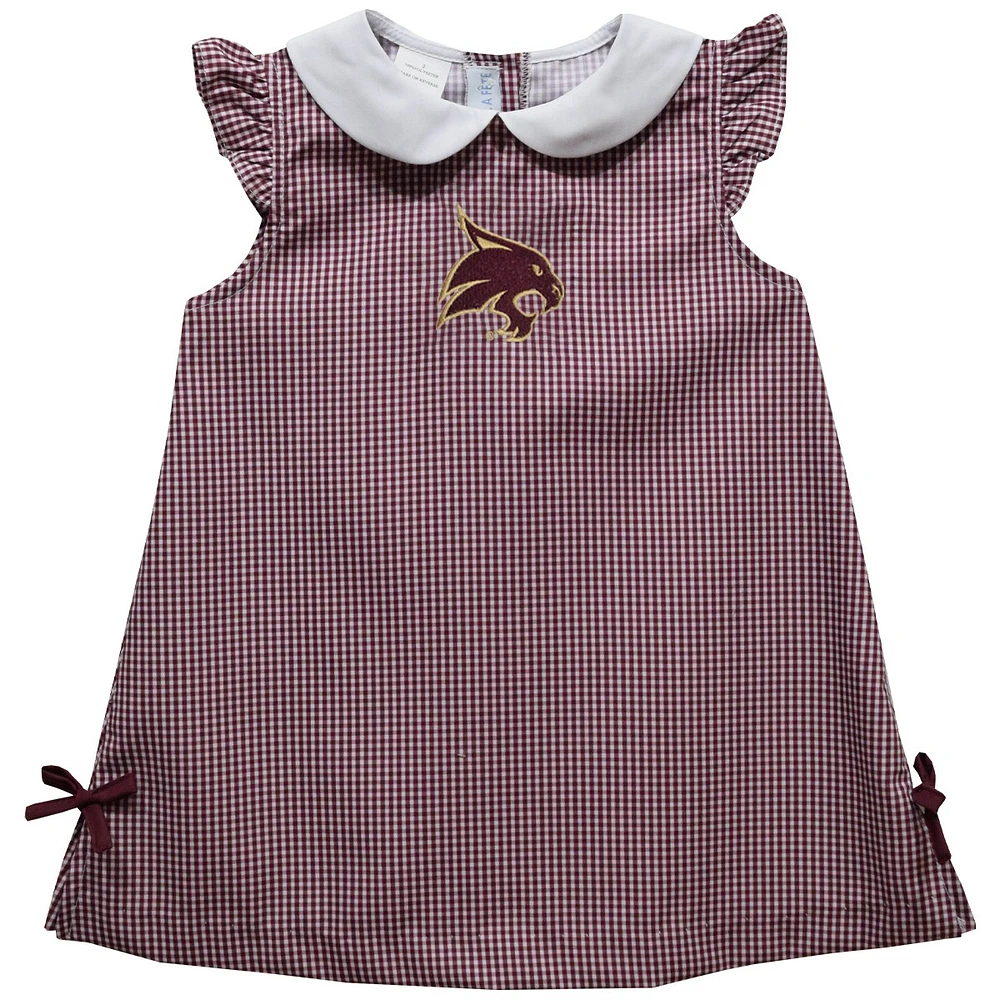 Infant Girls Vive La Fete Maroon Texas State Bobcats Mini Check Pattern A-Line Dress