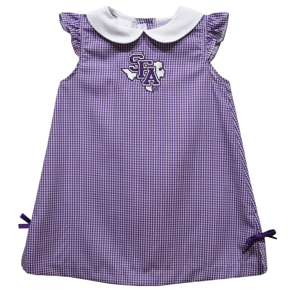 Infant Girls Vive La Fete Purple Stephen F Austin Lumberjacks Mini Check Pattern A-Line Dress