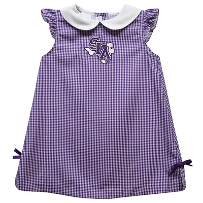 Infant Girls Vive La Fete Purple Stephen F Austin Lumberjacks Mini Check Pattern A-Line Dress