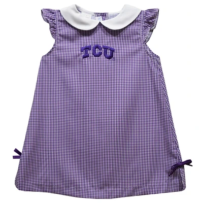 Infant Girls Vive La Fete Purple TCU Horned Frogs Mini Check Pattern A-Line Dress