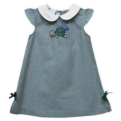 Infant Girls Vive La Fete Green Tulane Wave Mini Check Pattern A-Line Dress