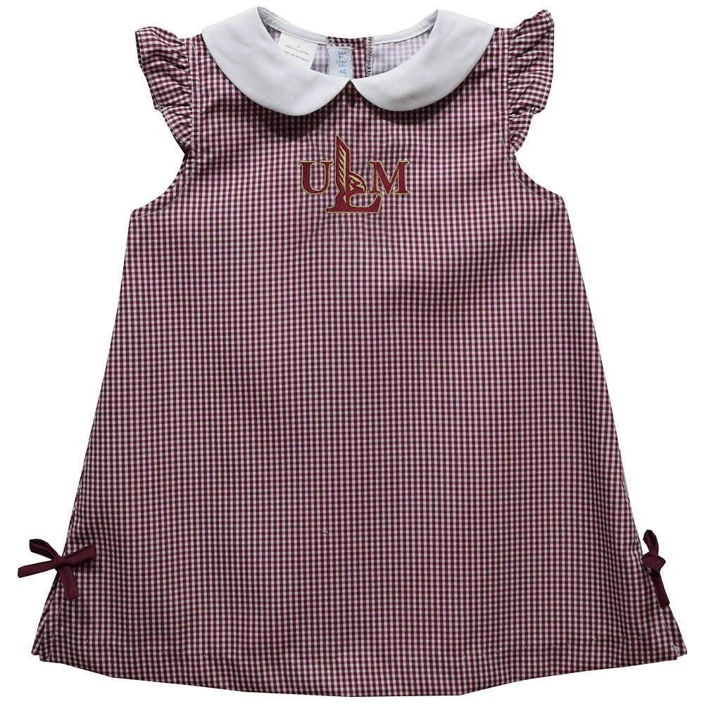 Infant Girls Vive La Fete Maroon ULM Warhawks Mini Check Pattern A-Line Dress