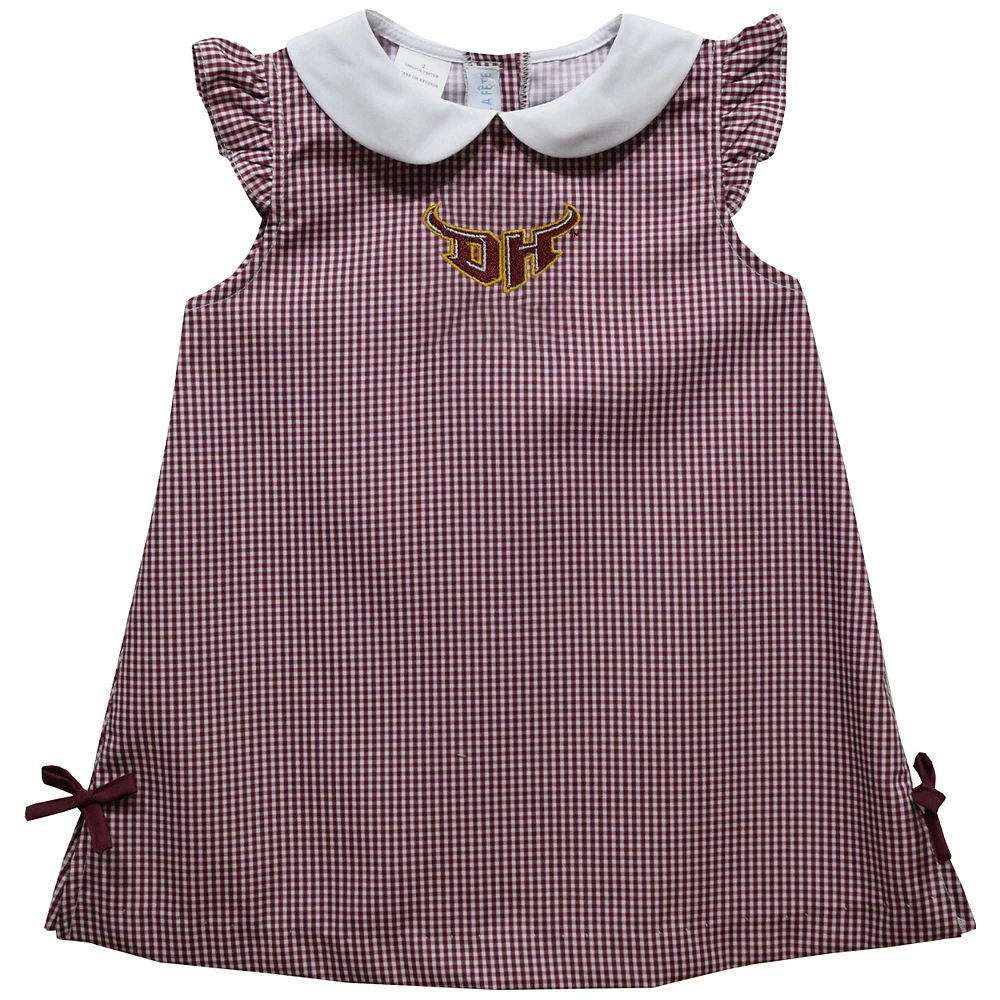 Infant Girls Vive La Fete Maroon Cal State Dominguez Hills Toros Mini Check Pattern A-Line Dress