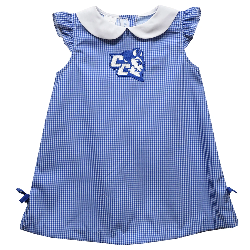 Toddler Girls Vive La Fete Royal Central Connecticut State Blue Devils Mini Check Pattern A-Line Dress