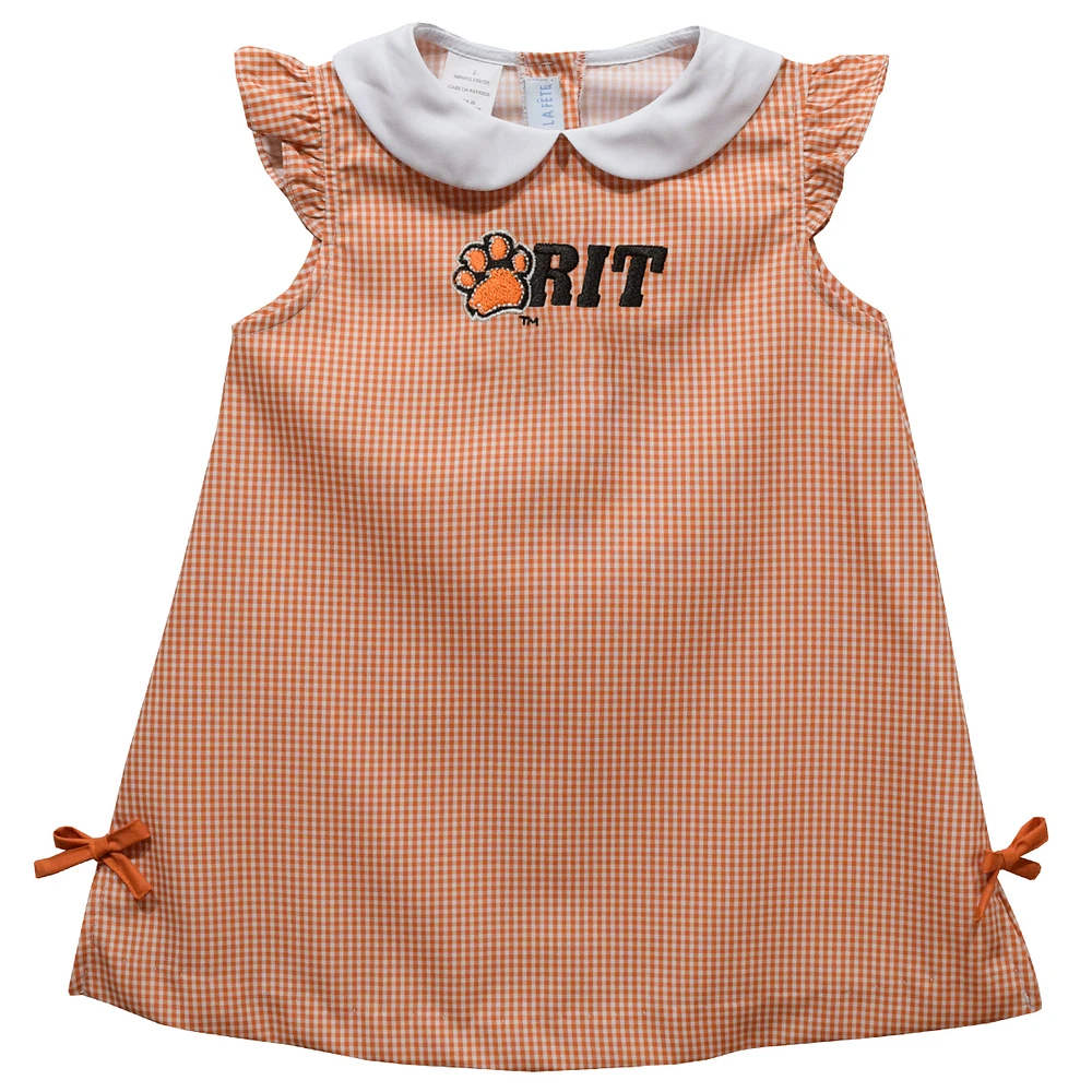 Toddler Girls Vive La Fete Orange Rochester Institute of Technology Tigers Mini Check Pattern A-Line Dress