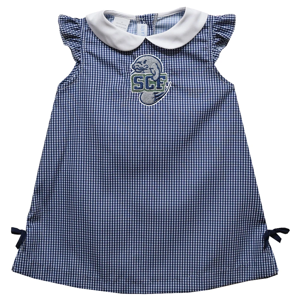Toddler Girls Vive La Fete Navy State College of Florida Manatee-Sarasota Mini Check Pattern A-Line Dress