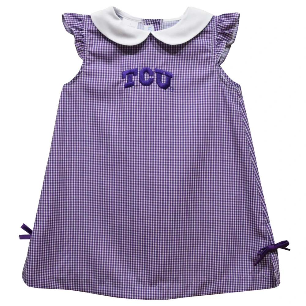 Toddler Girls Vive La Fete Purple TCU Horned Frogs Mini Check Pattern A-Line Dress