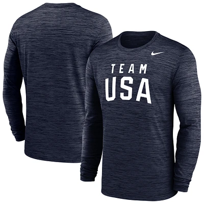 Men's Nike Navy Team USA Training Velocity Long Sleeve Performance T-Shirt