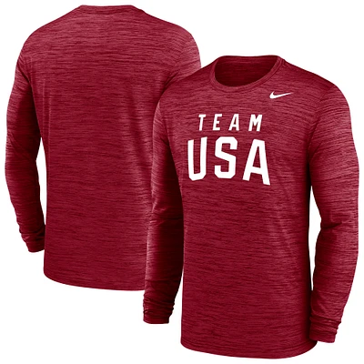 Men's Nike Red Team USA Training Velocity Long Sleeve Performance T-Shirt