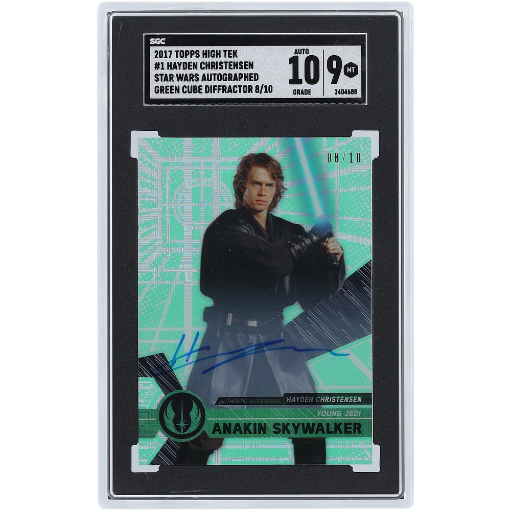 Hayden Christensen Autographed 2017 Topps Star Wars High Tek Green Cube Diffractor #1 #8/10 SGC Authenticated 9/10 Card