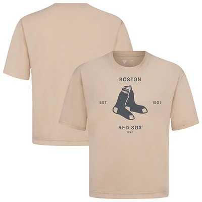 Men's Levelwear Khaki Boston Red Sox Crossway Oversized Luxe Signature Knit T-Shirt