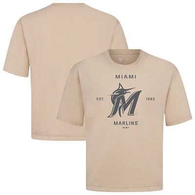 Men's Levelwear Khaki Miami Marlins Crossway Oversized Luxe Signature Knit T-Shirt