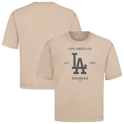 Men's Levelwear Khaki Los Angeles Dodgers Crossway Oversized Luxe Signature Knit T-Shirt
