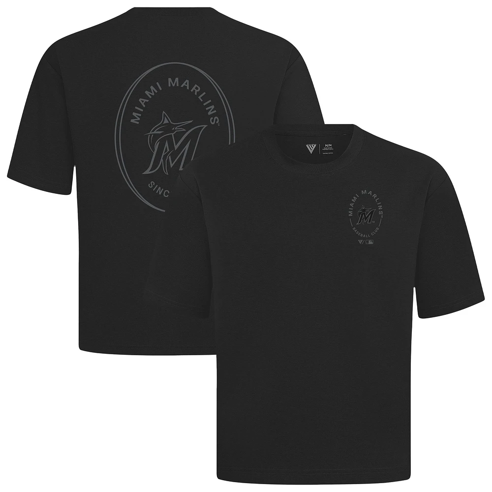 Men's Levelwear Black Miami Marlins Signet Oversized Luxe Signature Knit T-Shirt