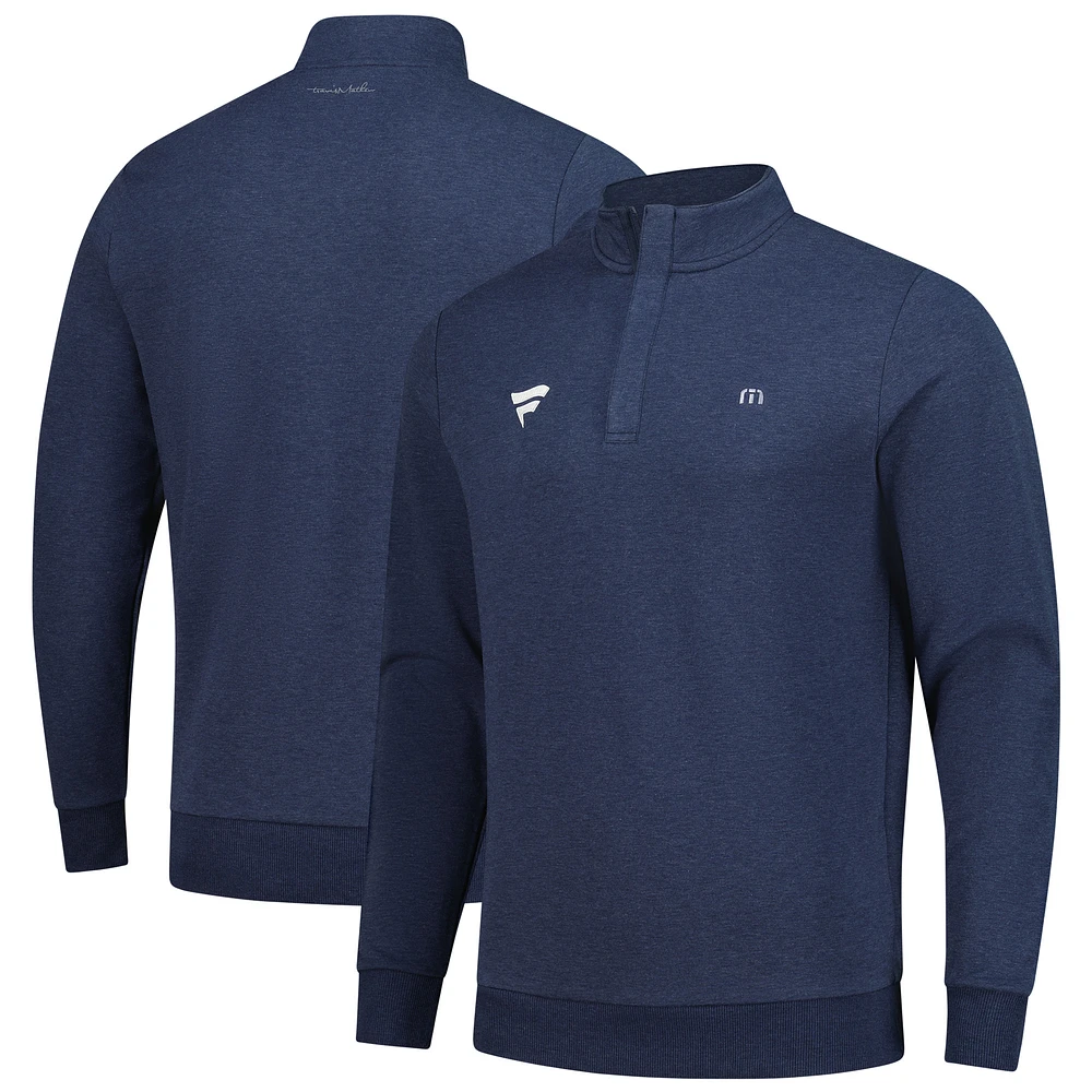 Men's TravisMathew Heather Navy Fanatics Corporate Cloud Quarter-Zip Tri-Blend Top