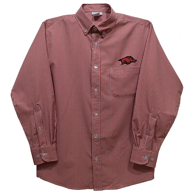 Infant Vive La Fete Cardinal Arkansas Razorbacks Gingham Button-Down Long Sleeve Shirt