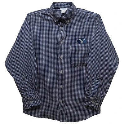 Infant Vive La Fete Navy BYU Cougars Gingham Button-Down Long Sleeve Shirt