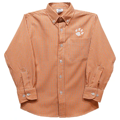 Infant Vive La Fete Orange Clemson Tigers Gingham Button-Down Long Sleeve Shirt