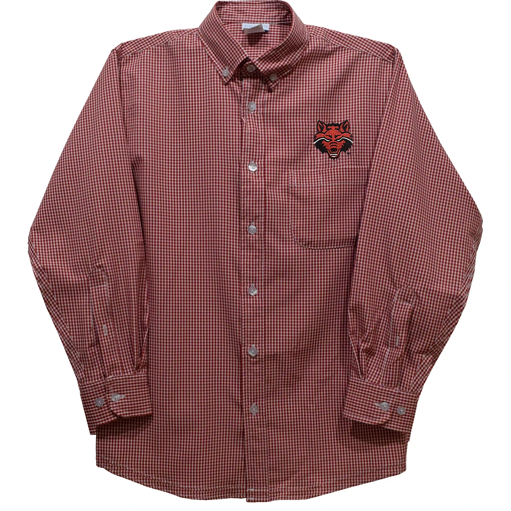 Infant Vive La Fete Scarlet Arkansas State Red Wolves Gingham Button-Down Long Sleeve Shirt