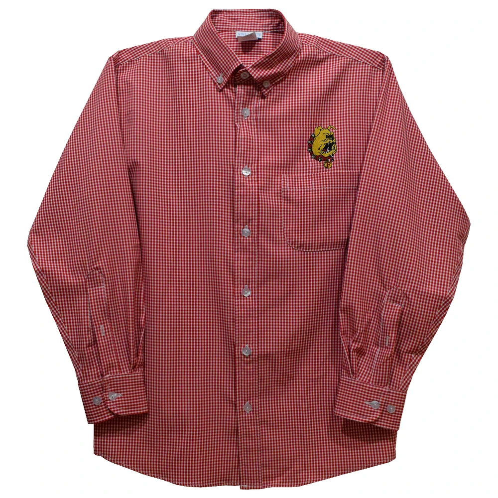 Infant Vive La Fete Crimson Ferris State Bulldogs Gingham Button-Down Long Sleeve Shirt