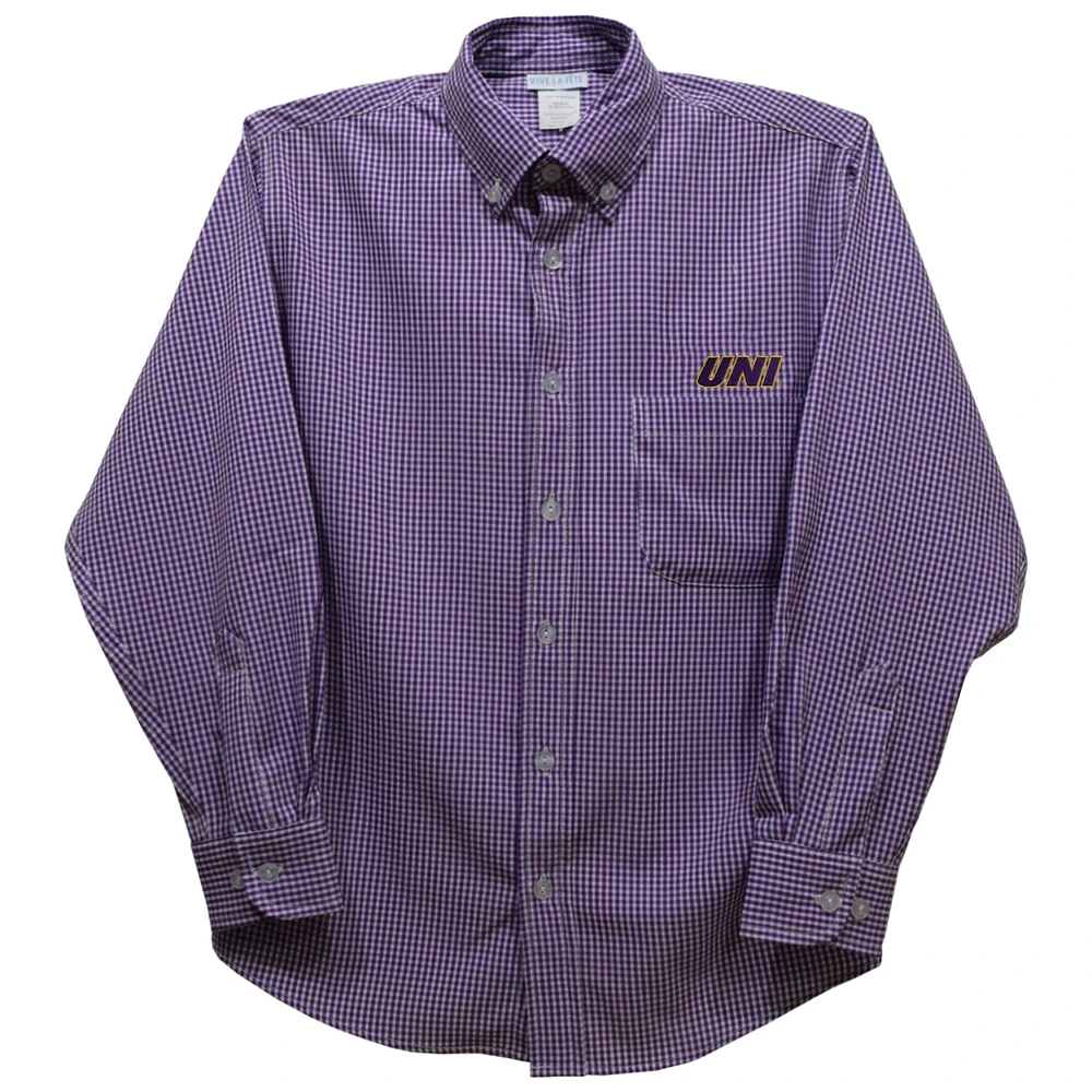 Infant Vive La Fete Purple Northern Iowa Panthers Gingham Button-Down Long Sleeve Shirt