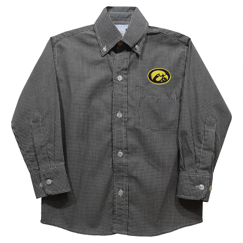Infant Vive La Fete Black Iowa Hawkeyes Gingham Button-Down Long Sleeve Shirt