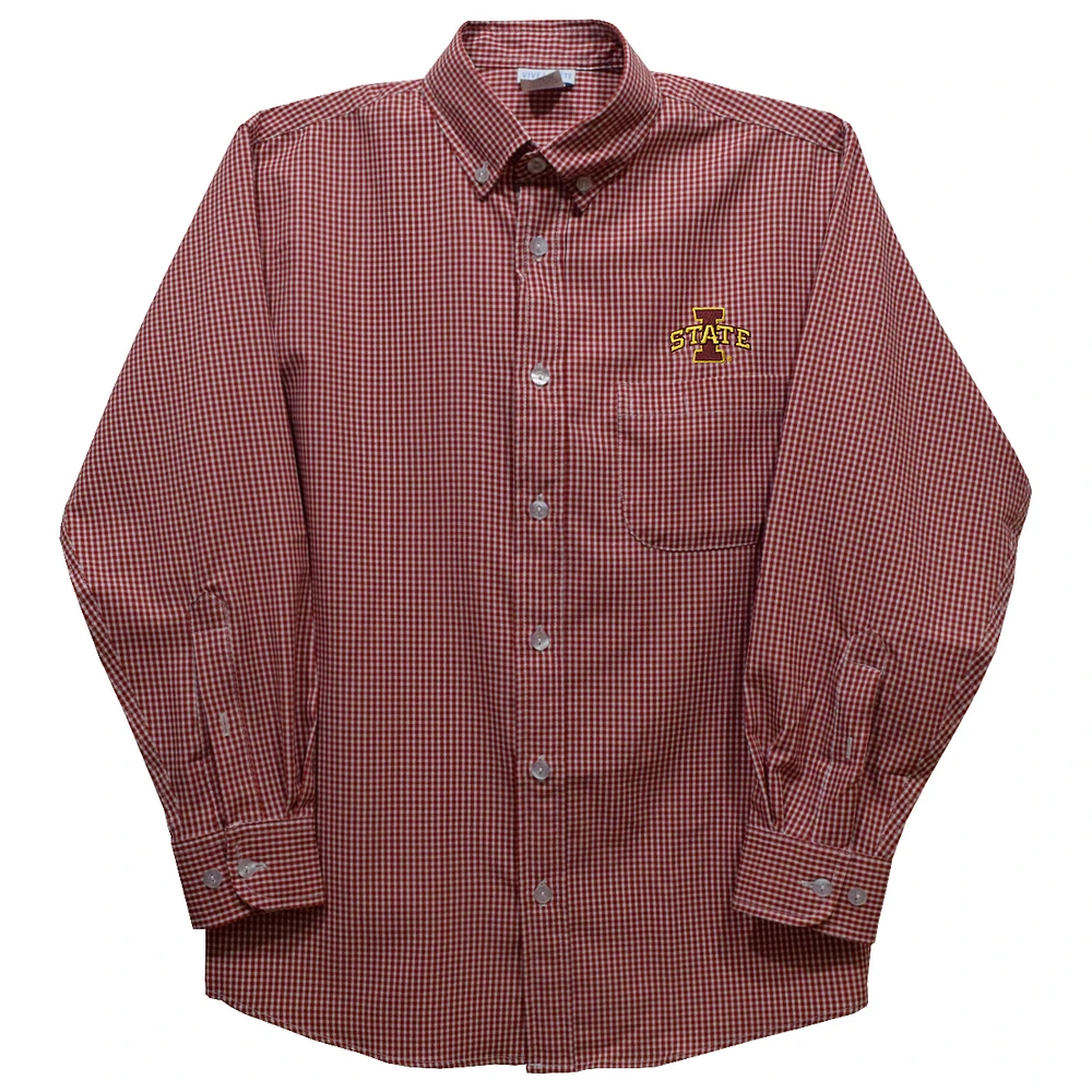 Infant Vive La Fete Cardinal Iowa State Cyclones Gingham Button-Down Long Sleeve Shirt