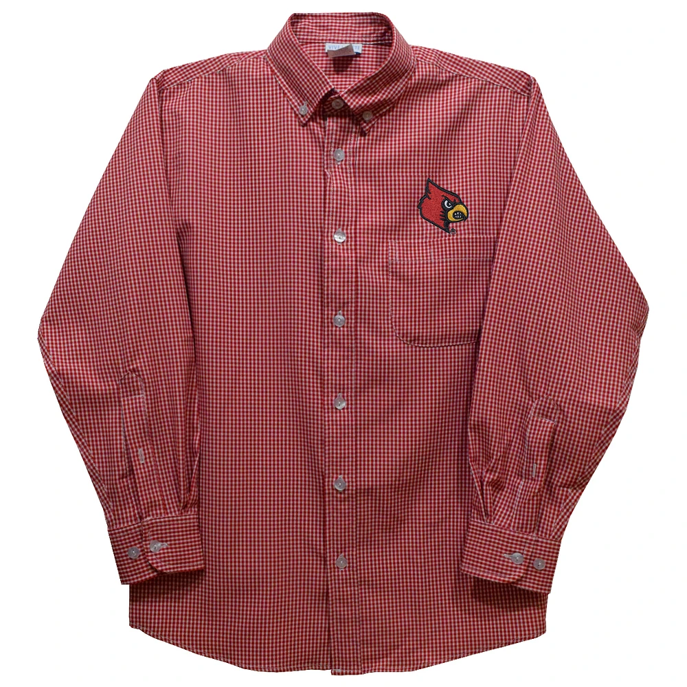 Infant Vive La Fete Red Louisville Cardinals Gingham Button-Down Long Sleeve Shirt