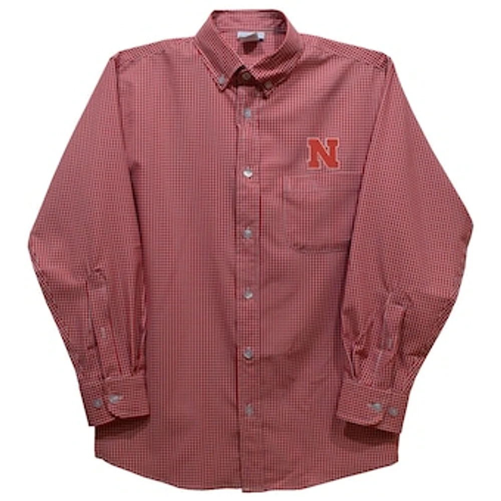 Infant Vive La Fete Scarlet Nebraska Huskers Gingham Button-Down Long Sleeve Shirt