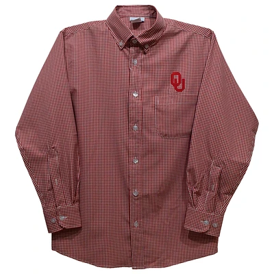 Infant Vive La Fete Crimson Oklahoma Sooners Gingham Button-Down Long Sleeve Shirt