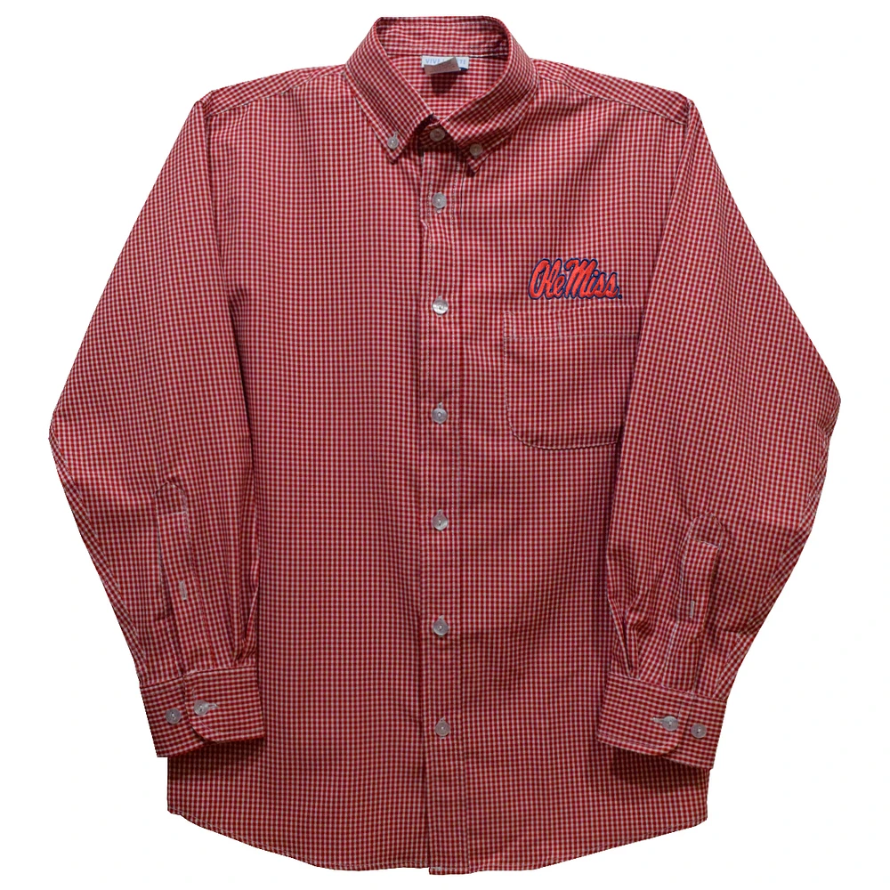 Infant Vive La Fete Red Ole Miss Rebels Gingham Button-Down Long Sleeve Shirt
