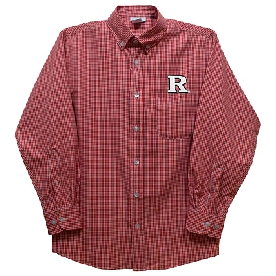 Infant Vive La Fete Scarlet Rutgers Knights Gingham Button-Down Long Sleeve Shirt