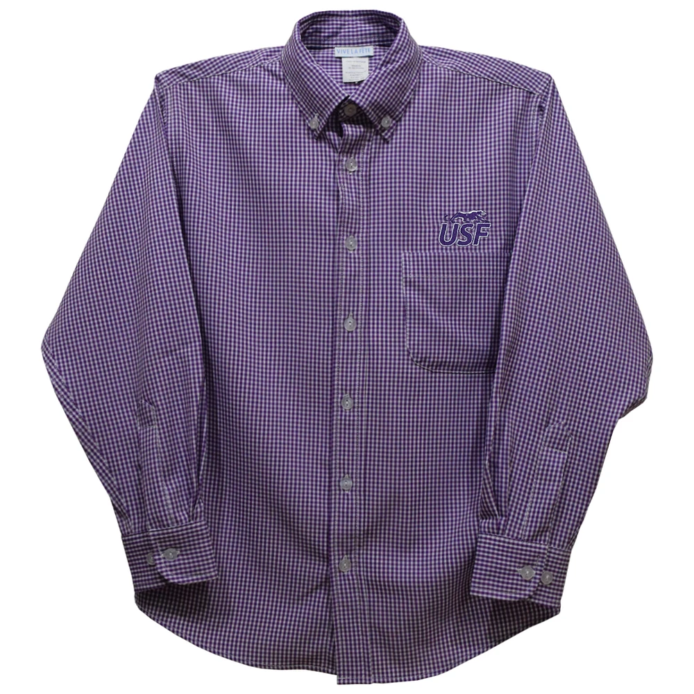 Infant Vive La Fete Purple University of Sioux Falls Cougars Gingham Button-Down Long Sleeve Shirt