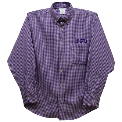 Infant Vive La Fete Purple TCU Horned Frogs Gingham Button-Down Long Sleeve Shirt