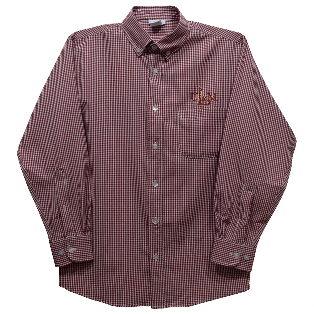 Infant Vive La Fete Maroon ULM Warhawks Gingham Button-Down Long Sleeve Shirt