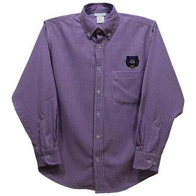 Infant Vive La Fete Purple Central Arkansas Bears Gingham Button-Down Long Sleeve Shirt