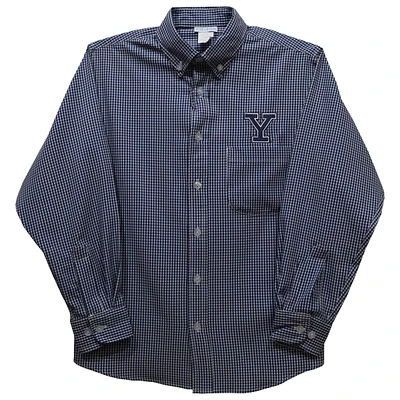 Infant Vive La Fete Navy Yale Bulldogs Gingham Button-Down Long Sleeve Shirt