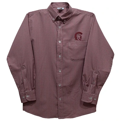 Toddler Vive La Fete Maroon Arkansas Little Rock Trojans Gingham Button-Down Long Sleeve Shirt