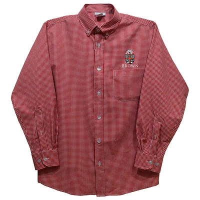 Toddler Vive La Fete Cardinal Brown Bears Gingham Button-Down Long Sleeve Shirt