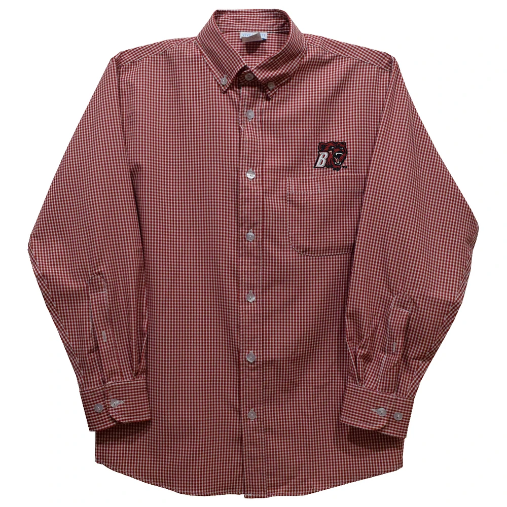 Toddler Vive La Fete Red Bridgewater State Bears Gingham Button-Down Long Sleeve Shirt