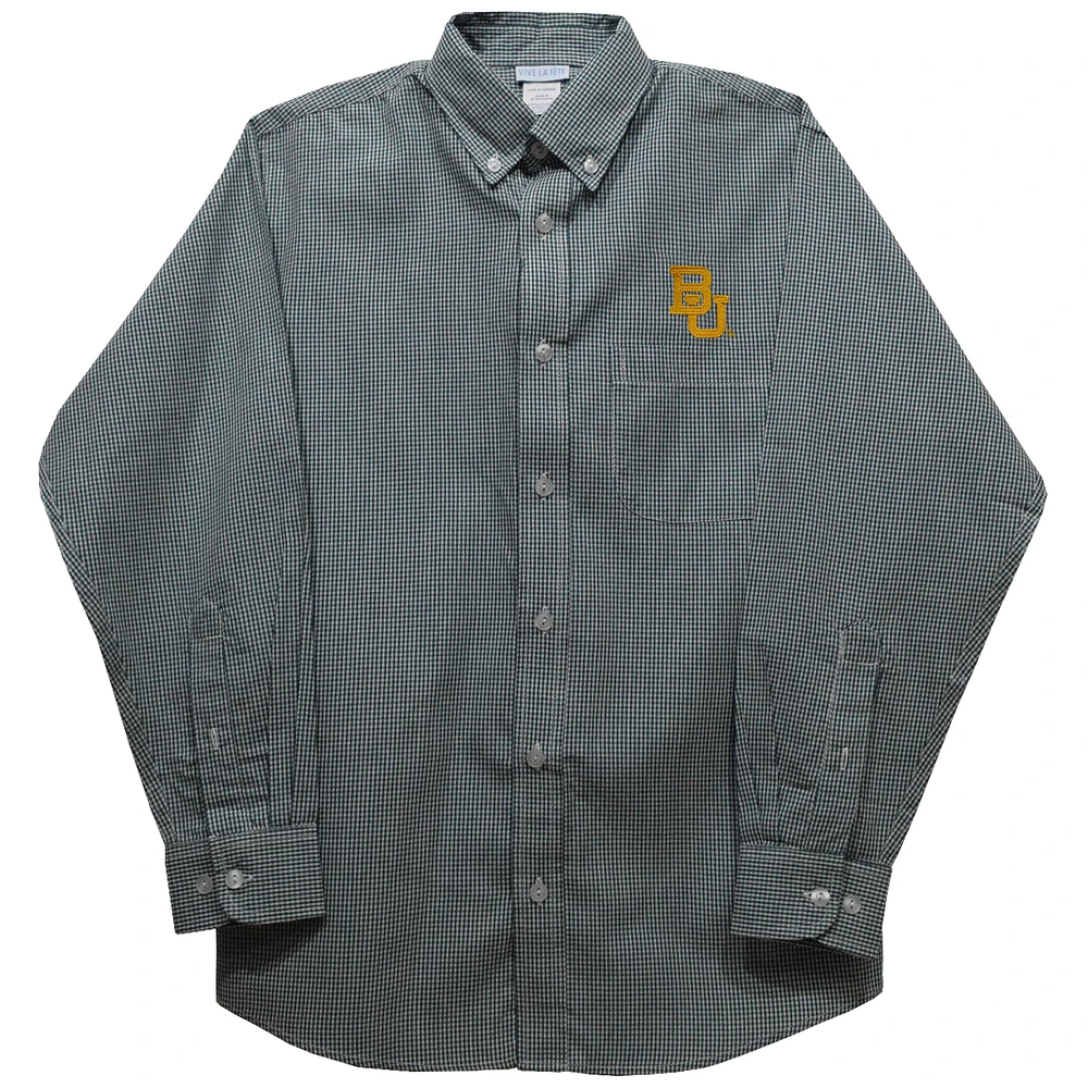 Toddler Vive La Fete Green Baylor Bears Gingham Button-Down Long Sleeve Shirt